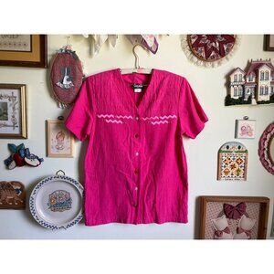 90's vintage Gepetto hot pink funky ric rac button down top